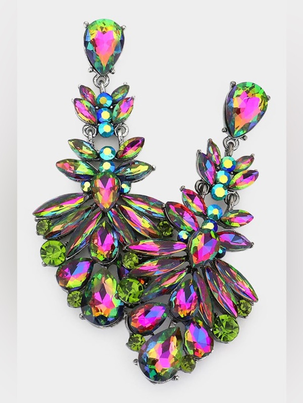 Aurora Borealis iridescent crystals chandelier earrings.